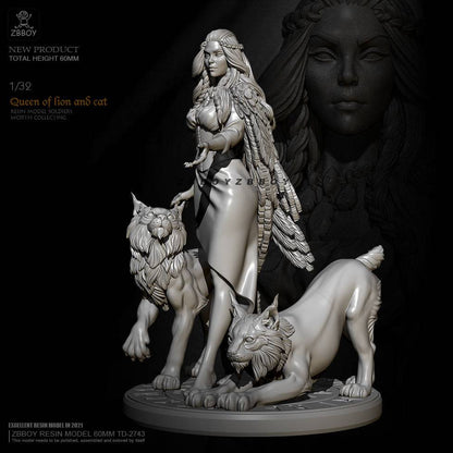 65mm Resin Model Kit Barbarian Beautiful Girl & Pets Fantasy TD-2743 Unpainted - Model-Fan-Store