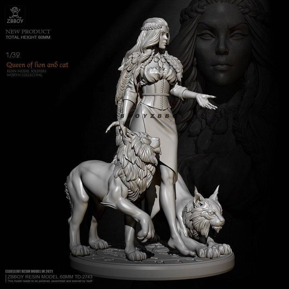 65mm Resin Model Kit Barbarian Beautiful Girl & Pets Fantasy TD-2743 Unpainted - Model-Fan-Store