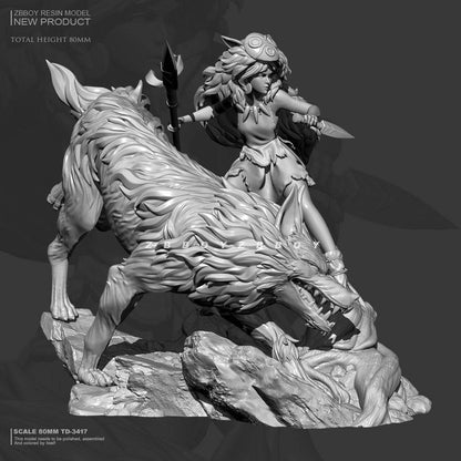 80mm Resin Model Kit Beautiful Girl and Wolf Fantasy TD-3417 Unpainted - Model-Fan-Store