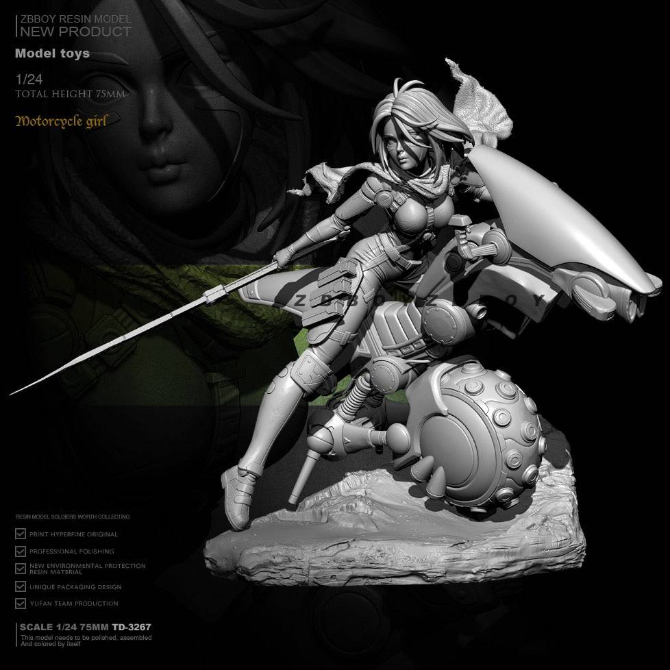 1/24 Resin Casting Cyberpunk Model Kit Motorcycle Beautiful Girl Fantasy TD-3267 Unpainted - Model-Fan-Store