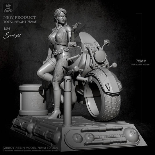 1/24 Resin Casting Model Kit Beautiful Girl Shooter Motorcyclist Fantasy TD-2596 Unpainted - Model-Fan-Store